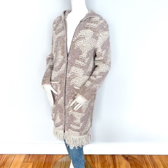 $870 NWT | Marc Cain | N2 Long Cardigan Hooded Knit Fringe Zip Up Wool Alpaca 6 - Picture 6 of 17